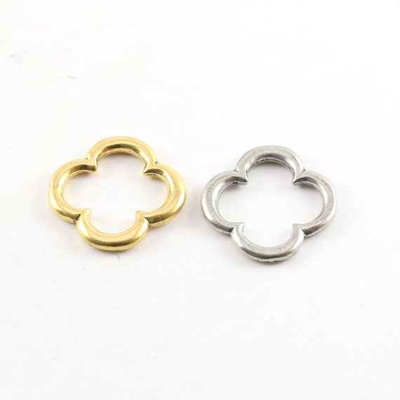 Thick 22mm Smooth Open Four Leaf Clover Flower Pewter Metal Connector Ring Charms Gold or Antique Silver