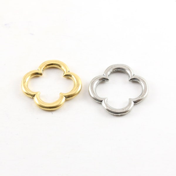 Thick 22mm Smooth Open Four Leaf Clover Flower Pewter Metal Connector Ring Charms Gold or Silver