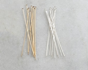 10 pieces 2 inch flat head pin 24 gauge 14k gold filled or sterling silver stringing bead supplies
