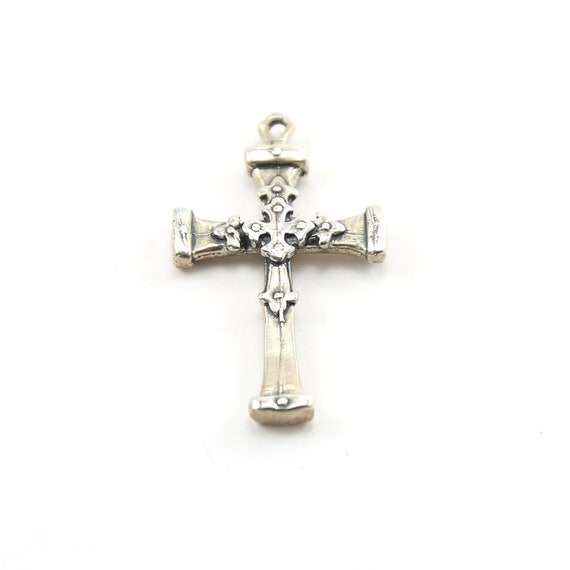 Sterling Silver Large Thick Fancy Three Layer Cross Charm Pendant Religious Spiritual Catholic Pendant