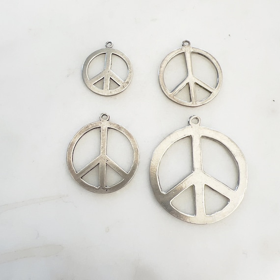 Sterling Silver Peace Sign Flat Small, Medium, Large, Extra Large Size Hippie Love 60's Charm