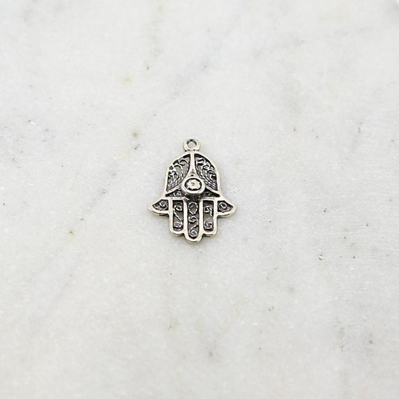 Sterling Silver Hamsa Hand Filigree Life, Good Luck, Fortune, Happiness, Fatima Charm