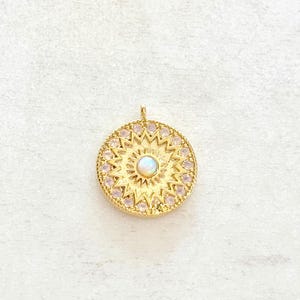 Celestial star opal coin vintage charm gold plated cz drop charm opal pendant cubic zirconia star opal jewelry