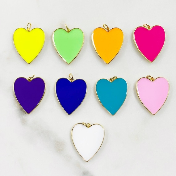 Large Vibrant Heart Charm Choose Your Color Enamel Gold Plated Love Charm Jewelry Making Trendy Love Heart Charms
