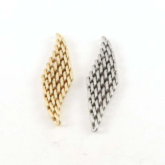 Pewter Metal Small Chain Mail Tassel Pendant Diamond Earring Component Charm 40mm x 11mm  Matte Gold, Silver