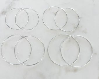 1 pair sterling silver large endless hoop earrings 38mm, 40mm, 45mm 50mm earring wires earring hook component