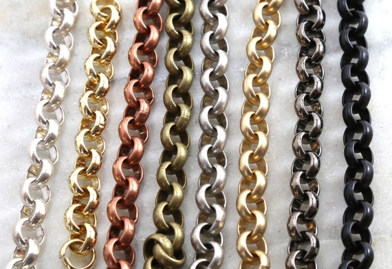 Base Metal Plated 11mm Extra Large Rolo Openable Thick Chain in 8 Finishes / Chain By the Foot