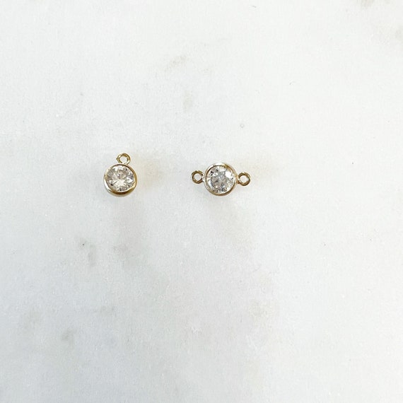 1 Piece Tiny 14K Gold Filled 4mm Cubic Zirconia Charm Link Choose Your Style, 1 Loop or 2 Loop Connector Necklace Link