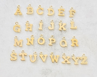 14k gold filled initial block letter charm drop small tiny personalized pendant a-z  choose your letter