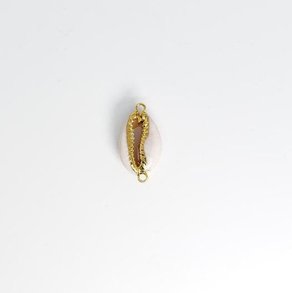 1 Natural Cowrie Shell Connector, Polished Gold Ocean Nautical Charm Pendant, bracelet, 2 Loop