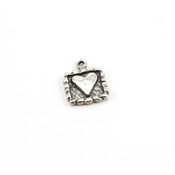 Sterling Silver Square Heart Charm with Rope Border Detailing Love Friendship Valentines Day Pendant