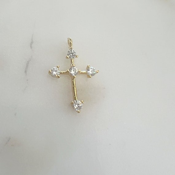 Dainty Gold Plated Cubic Zirconia Religious Cross Charm Pendant, Christianity, Catholic Pendant