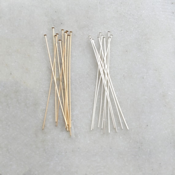 10 Pieces 2 Inch Flat Head Pin 24 Gauge 14K Gold Filled or Sterling Silver Stringing Bead Supplies