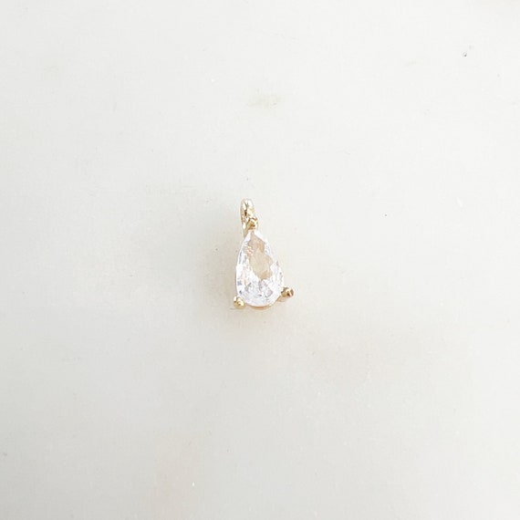 Teeny Tiny Gold Plated Cubic Zirconia Tear Drop Charm Pendant Dainty Drop Pendant April Birthstone