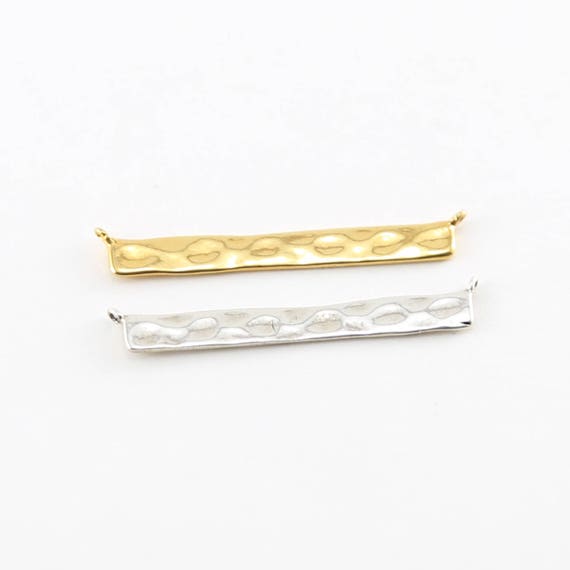 Hammered Textured Long Bar Connector Charm for Stamping Necklace Sterling Silver or Vermeil