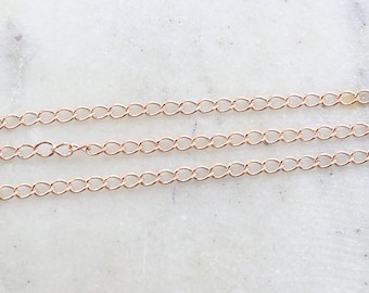 Rose Gold Plated Base Metal Curb Extender Chain 4mm x 3mm Dainty Minimal Simple Everyday Chain / Chain by the Foot
