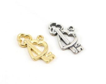 Key in heart charm in sterling silver or vermeil gold love friendship romantic pendant