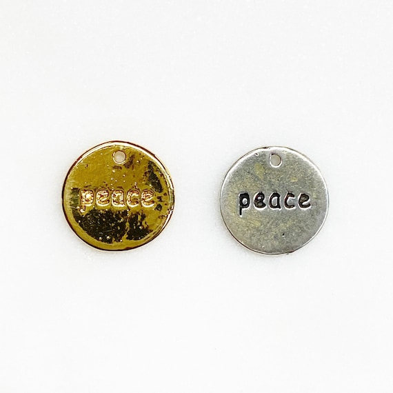 Stamped Peace Vermeil Or Sterling Silver Peace Circle Coin Charm Hippie Love 60's Charm