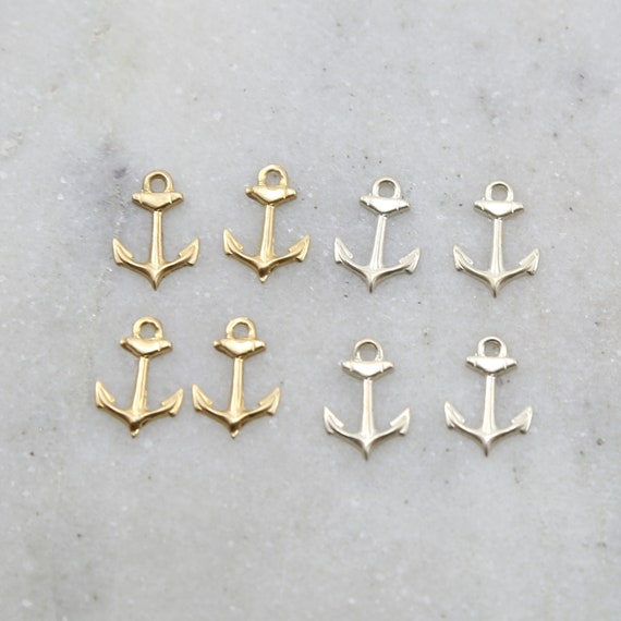 4 Pieces Dainty Tiny Anchor Charms in Sterling Silver and 14K Gold Filled Delicate Lightweight Charms