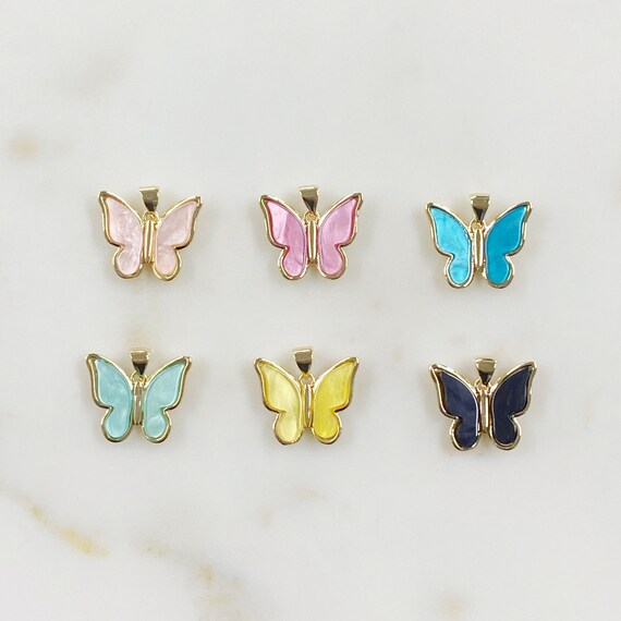 1 Piece Mother of Pearl Butterfly Charm Choose Your Color Gold Plated Pearl Swirl Colorful Butterfly Charm