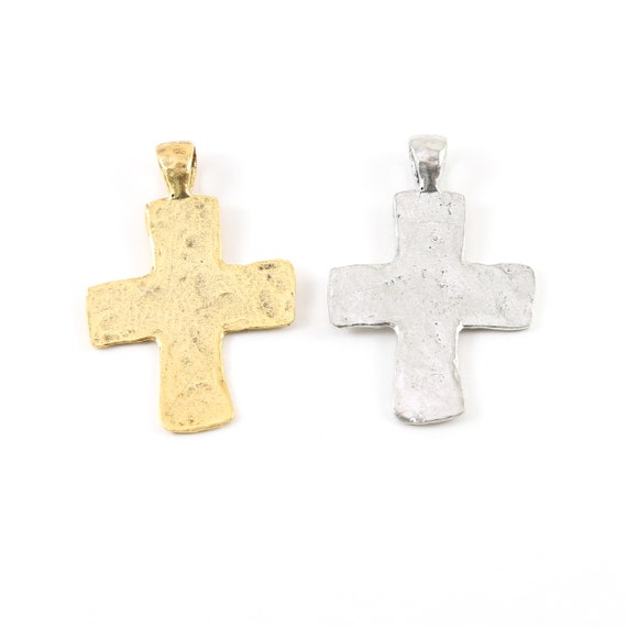 Large Slight Textured Cross Charm Pewter Base Metal Cross Pendant Religious Spiritual Catholic Christianity Necklace Charm