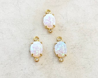 1 Piece Tiny Oval Opal Cubic Zirconia Gold Plated Dainty Drop Bezel Charm 11mm x 5mm Gemstone Gold Rimmed Pendant