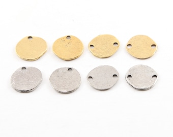 2 Pieces Thin 13mm Organic Raw Shape Round Stamping Disc 1 hole or 2 hole Dainty Bracelet Charm Connector Links