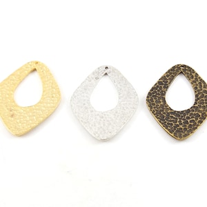 Large Pewter Metal Textured Hammered Diamond Shaped Pendant Earring Component Charm Gold, Silver, Brass