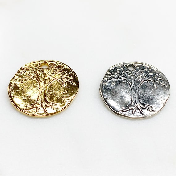 Vermeil Or Sterling Silver Organic Oak Tree Wisdom Charm Modern Nature Pendant Medallion Family Tree Charm