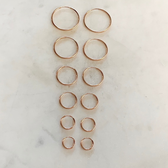 1 Pair 14K Rose Gold Filled Small Endless Hoop Earrings 9mm, 12mm, 14mm, 16mm, 20mm, 24mm Earring Wires Earring Component