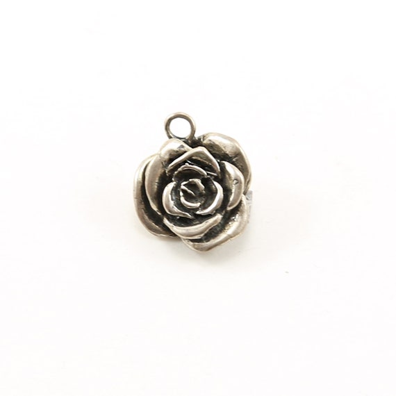 Sterling Detailed Thick Beautiful Rose Flower Plant Nature Charm in Sterling Silver