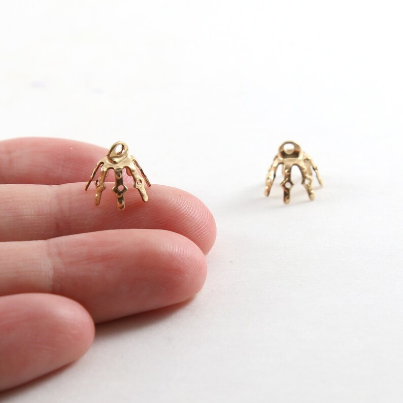2 Pieces 10mm x 8mm 14K Gold Filled Flower Pinch Prong Bead Cap Jewelry Making Supplies