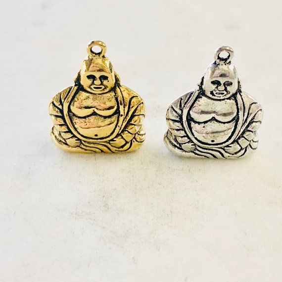 Thick Detailed Large Size Buddha Yoga Charm Buddhism Pendant For Necklaces Antique Gold Antique Silver