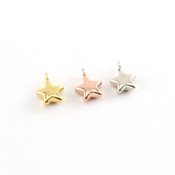 Teeny Tiny Puffy Star Charm Celestial Pendant in Vermeil Gold Rose Gold or Sterling Silver