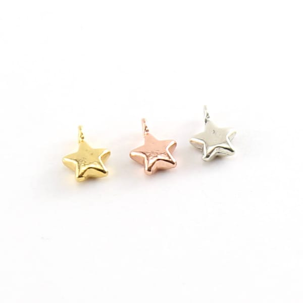 Teeny Tiny Puffy Star Charm Celestial Pendant in Vermeil Gold Rose Gold or Sterling Silver