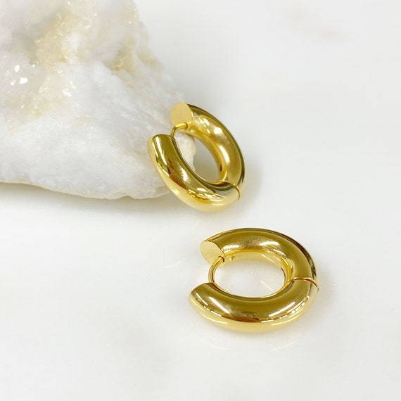 1 Pair Extra Thick Mini Hoop Earrings, Gold Plated Earring, Sold as Pair