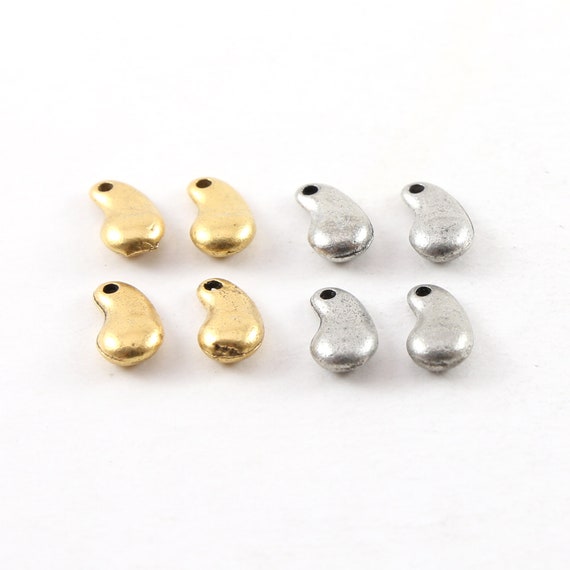 4 Pieces Pewter Metal Thick Kidney Shape Tag Charm 10mm x 6mm in Antique gold or Antique Silver
