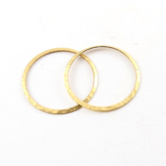2 Pieces Raw Brass Thin Open Circle 33mm Connector Link Round Charm Textured Circle Stamping Blank