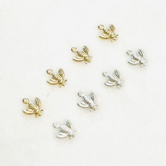 4 Pieces Teeny Tiny Lightweight Bumble Bee Charm in Sterling Silver and 14K Gold Filled Cute Dainty Insect, Spring Nature Charm