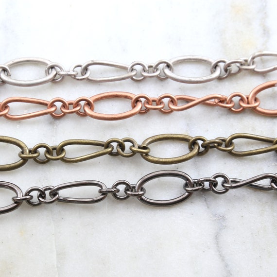 Base Metal Heavy Duty Strong Circle and Slanted Oval Purse Chain in 4 Finishes / Chain by the Foot