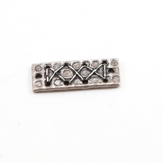 Sterling Silver Zig Zag Tie Ribbon Rectangle Bar Plate Connector Charm