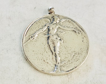 Large Sterling Silver Flying Fairy with Wings Pixie Charm Fantasy Symbols on Back Pendant Inspirational Medallion Pendant