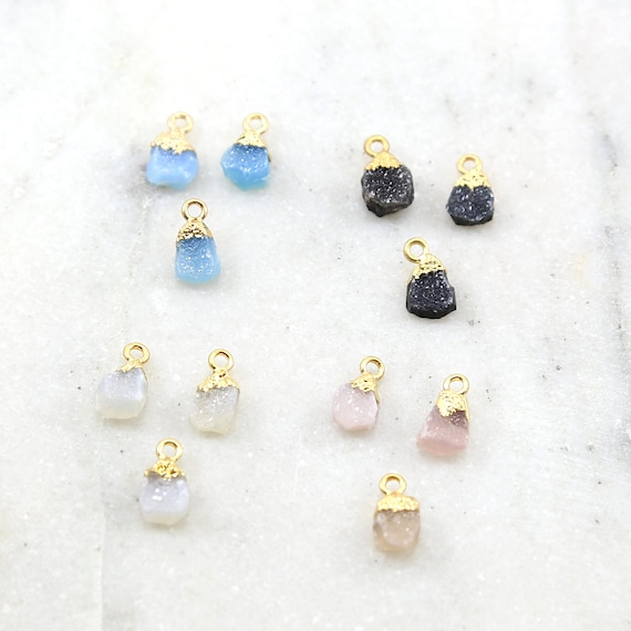 1 Piece Unique Teardrop Shaped Druzy Charm 1 Loop Pendant Drop Charm / Gold Plated / Choose your Druzy Color