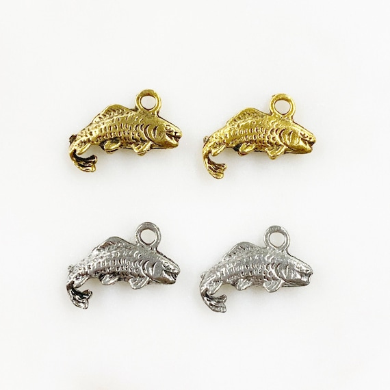 2 Piece Pewter Fish With Curved Tail Charm Beach/Ocean Charm Choose Your Color Antique Gold or Antique Silver