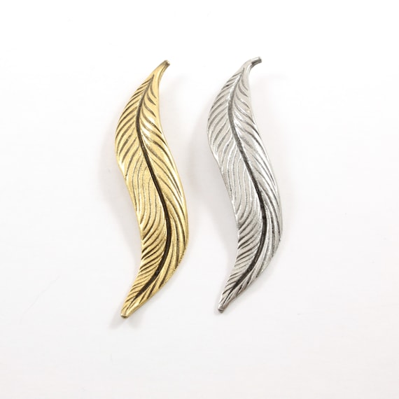 Extra Large Modern Feather Charm Jewelry Making Supplies Necklace Pendant Antique Gold, Antique Silver