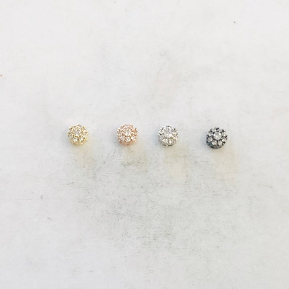 Daisy Flower Pave Bead Cubic Zirconia CZ Rhodium Plated Spacer Bead in Silver, Rose Gold, or Gunmetal Jewelry Making Supplies