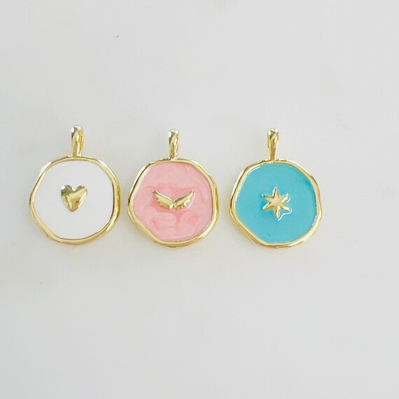 Cute White Heart, Pink Angel Wing, TurquoiseNorth Star  Enamel Charm Gold Plated Choose Your Charm