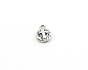 Sterling Silver Little Coin Cross Circle Charm with Bail Pendant Religious Spiritual Catholic Pendant