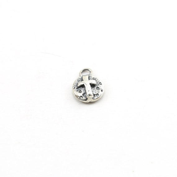 Sterling Silver Little Coin Cross Circle Charm with Bail Pendant Religious Spiritual Catholic Pendant