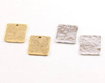 2 Pieces Pewter Metal Textured 17mm x 14mm Stamping Blank Square Pendant Antique Gold, Antique Silver